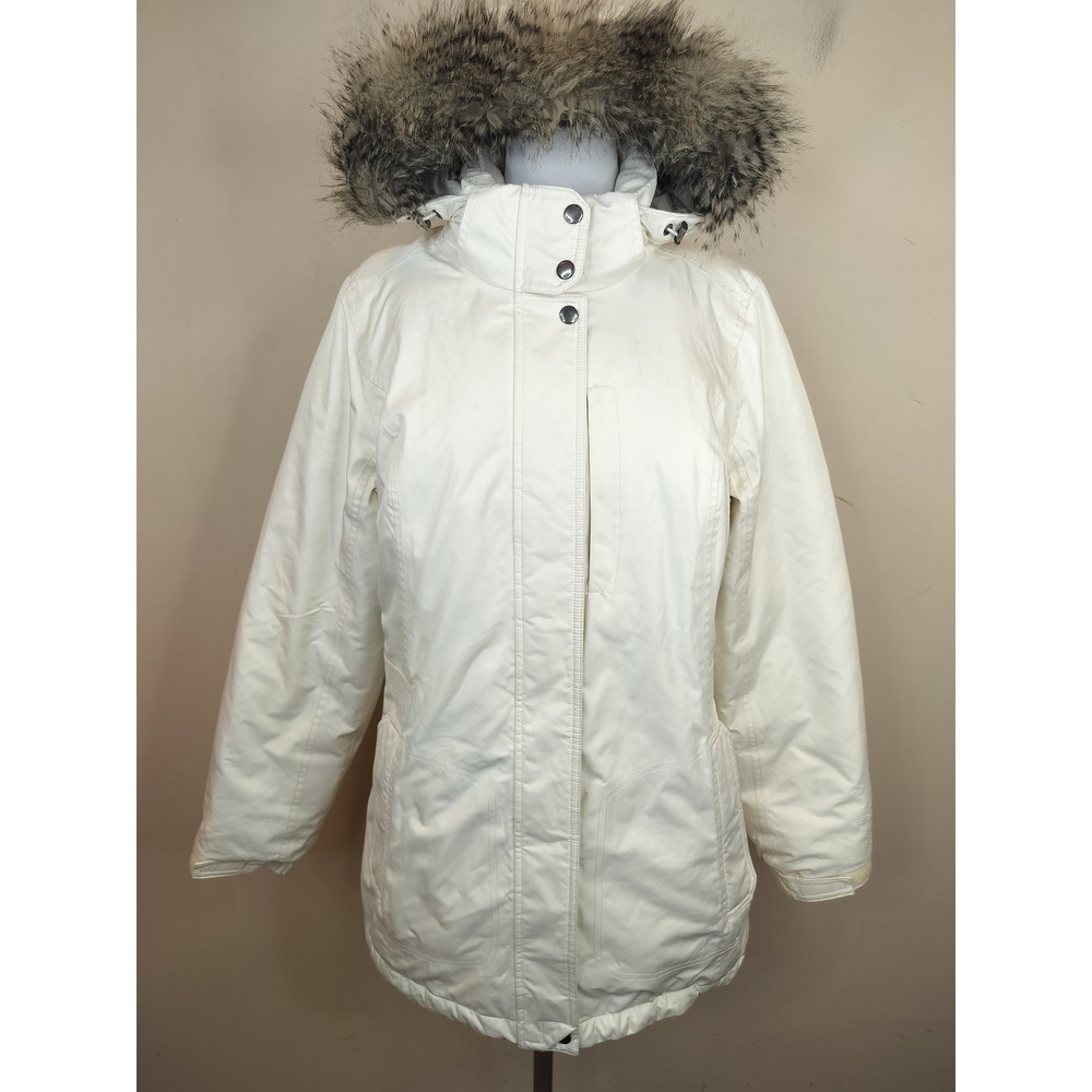 Eddie Bauer Down Parka Coat Medium Faux Fur Hooded Winter White